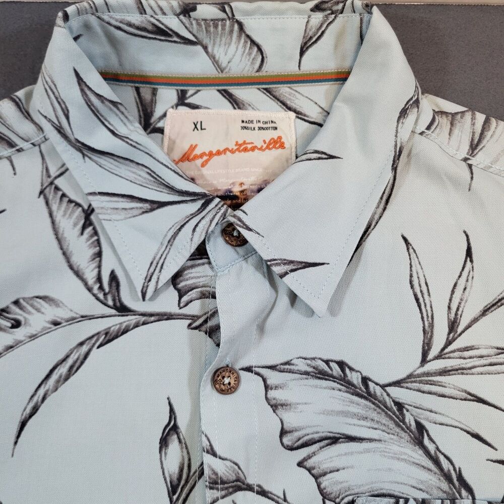 Margaritaville Mens XL Blue Silk Blend Hawaiian Shirt Tropical Coastal Grandpa